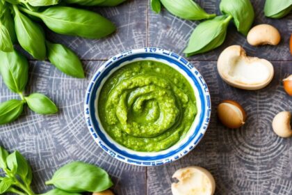 خضراء، منعشة، خالية من المكسرات، صلصة بيستو، لمسة كلاسيكية.