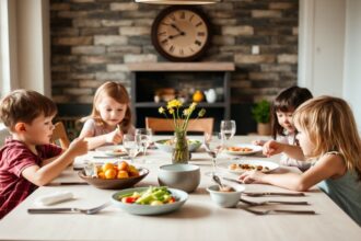 Family enjoying a meal together, highlighting the joy of family mealtime.