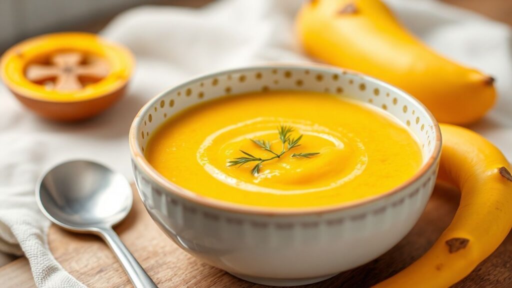 Creamy butternut squash soup for baby's first savory experience.