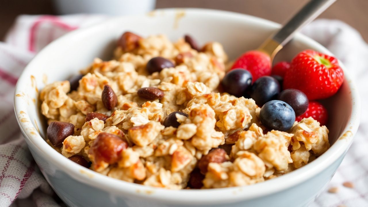 Hearty large family baked oatmeal recipe for cozy mornings.