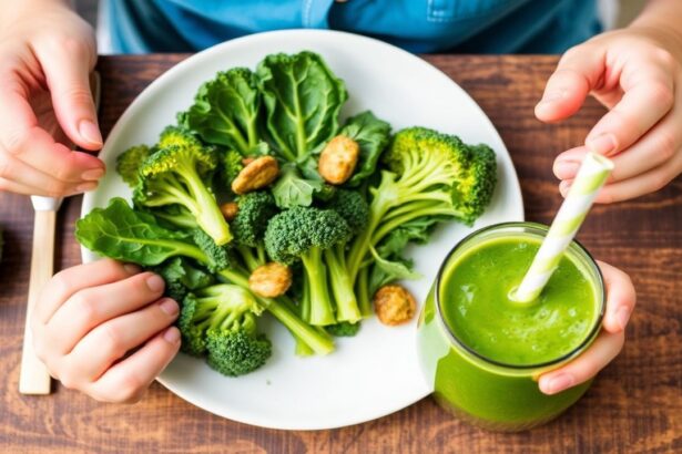 Child happily eating colorful green foods, overcoming fear creatively.