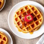 Golden syrup waffles: heavenly soft, drenched in bliss.