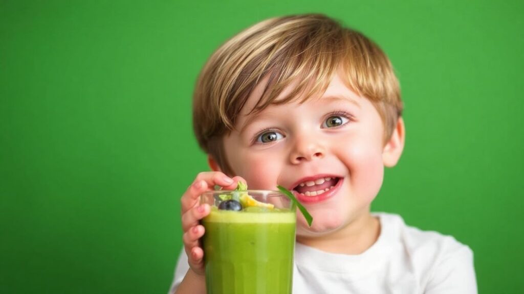 Child tries creative ways to conquer fear of green foods.