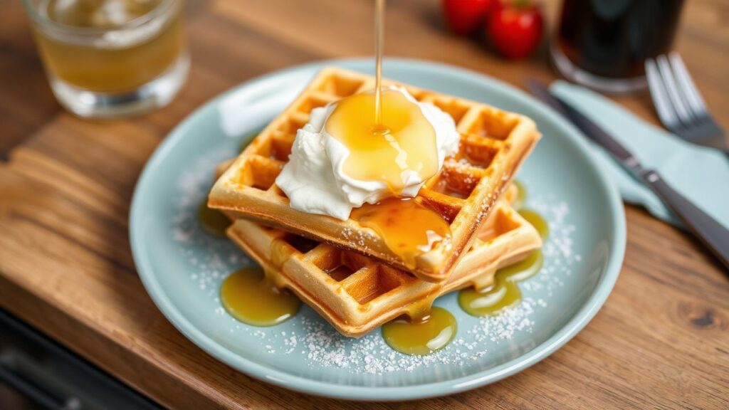 Heavenly soft waffles, golden syrup bliss recipe