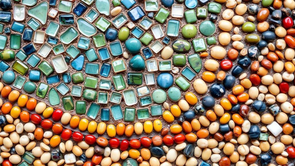 25 stunning mosaic art ideas using beans and seeds for unique crafts.