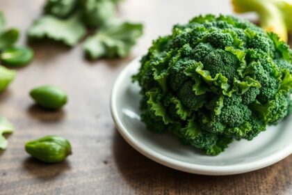 طفل يتذوق طبقًا أخضر مبتكرًا، متغلبًا على خوفه من الخضروات.