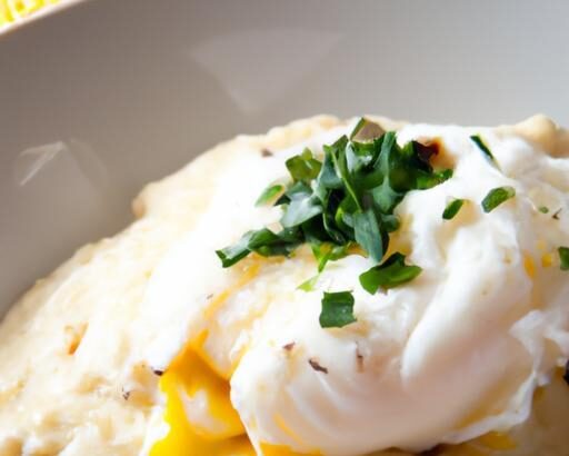 Creamy Cheesy Grits with a Perfectly Poached Egg Delight