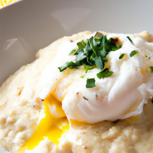 Creamy Cheesy Grits with a Perfectly Poached Egg Delight