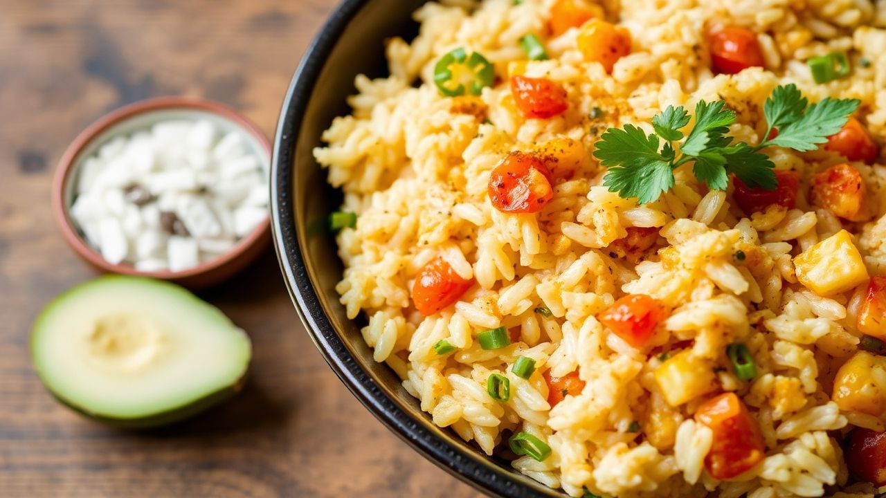 طبق دجاج وأرز خالٍ من الغلوتين، شهي ومغذي.