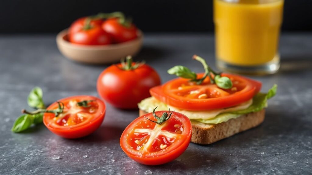 طماطم طازجة في ساندويتش مقرمش.