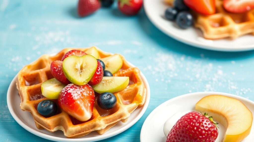 Bright Bites kid-friendly waffles loaded with fresh fruit.