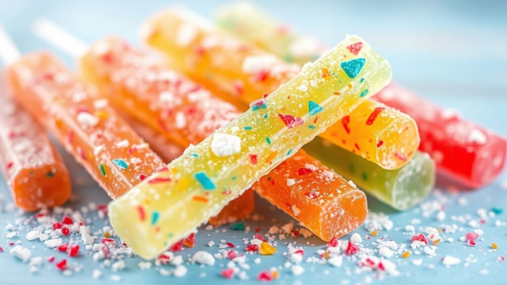 Colorful homemade rock candy.