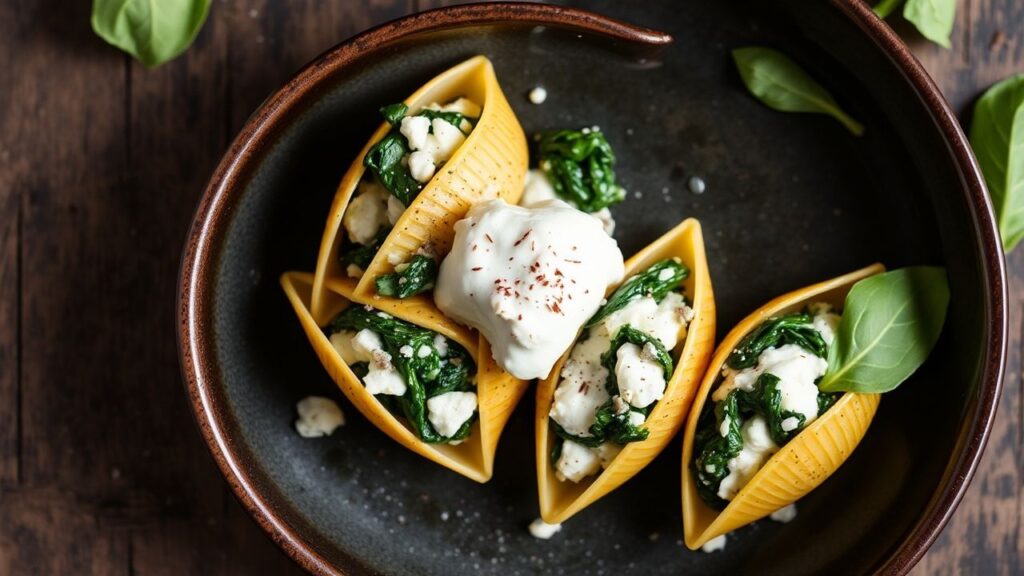 Creamy spinach ricotta stuffed shells, delicious, comforting