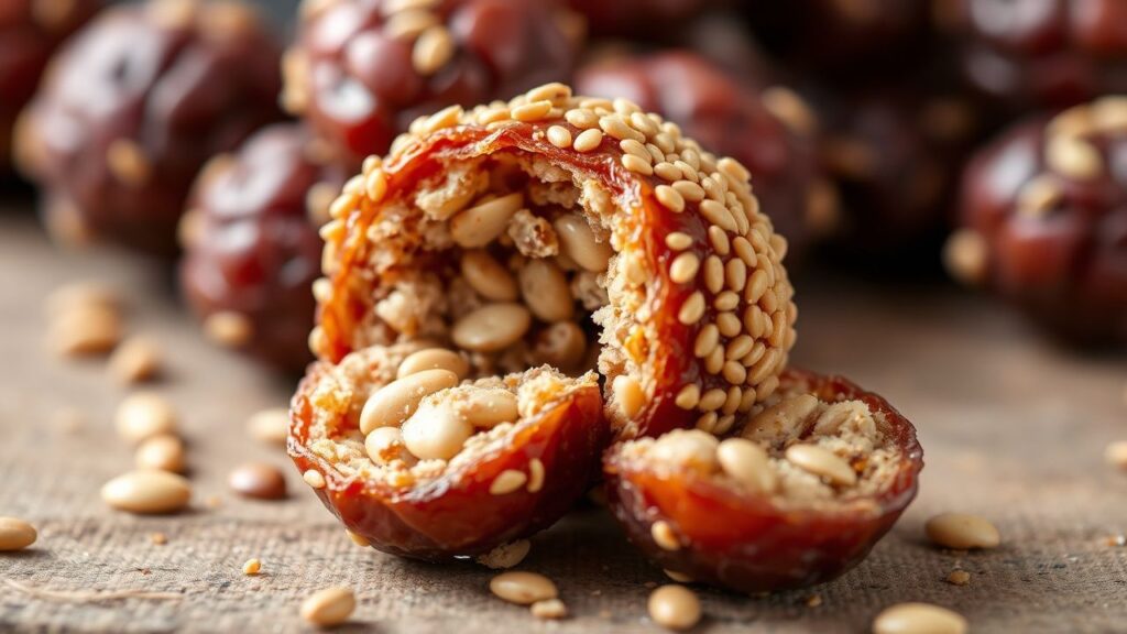 كرات التمر والبذور للطاقة الطبيعية، وصفة صحية.