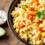 طبق دجاج وأرز خالٍ من الغلوتين، شهي ومغذي.