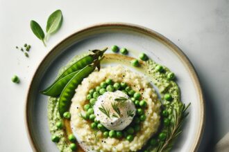 Creamy Risotto Meets Vibrant Green Pea Purée Delight