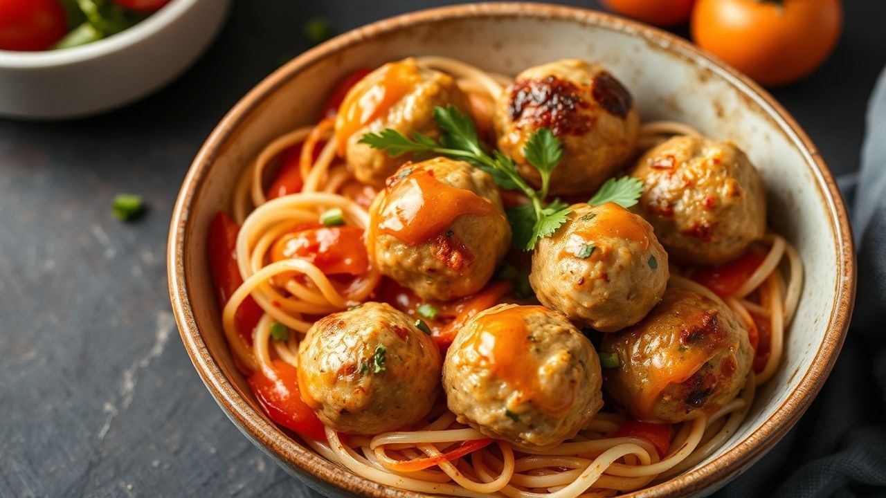 Delicious chicken meatballs in Mediterranean bowls for easy weeknight meals.