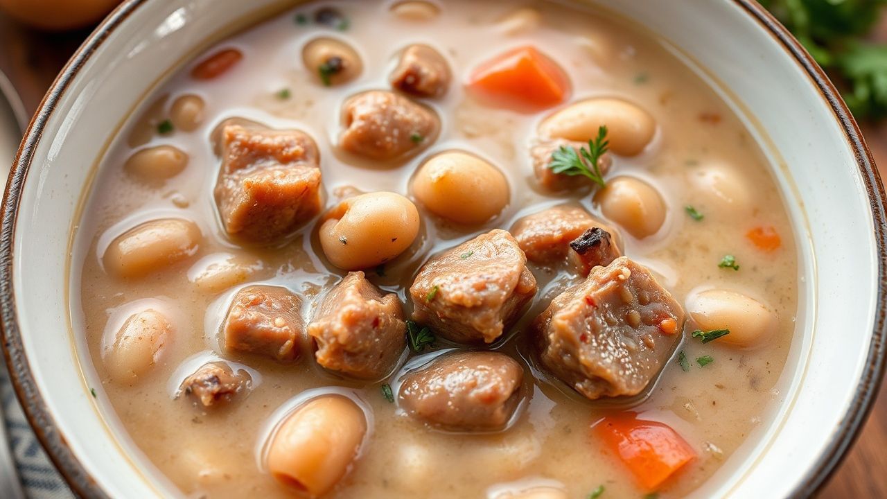 Comforting ground beef white bean soup, a savory comfort food recipe.