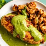 Peruvian chicken with creamy green sauce, bright cilantro, and lime.