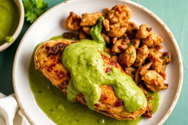 Peruvian chicken with creamy green sauce, bright cilantro, and lime.