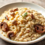 Creamy chicken and mushroom risotto, a humble dish elevated.