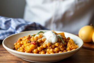 Hearty butternut chickpea bake, a cozy autumn comfort food.