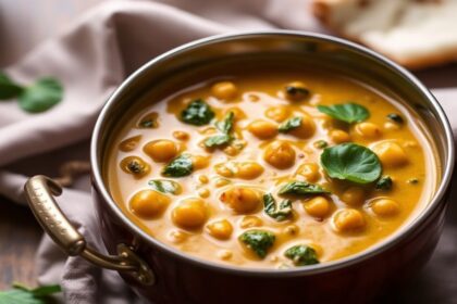 Hearty chickpea curry with spinach, vibrant and flavorful.