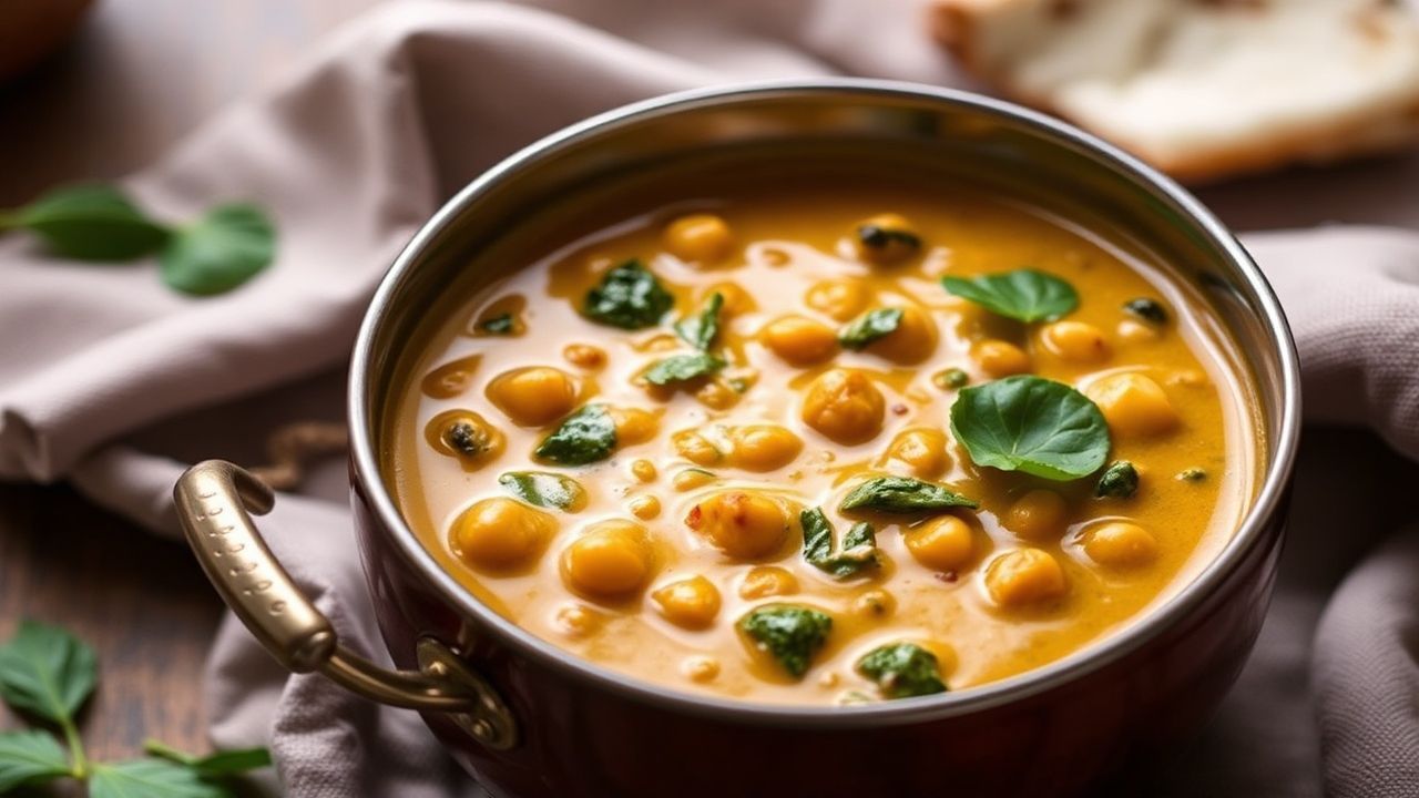 Hearty chickpea curry with spinach, vibrant and flavorful.