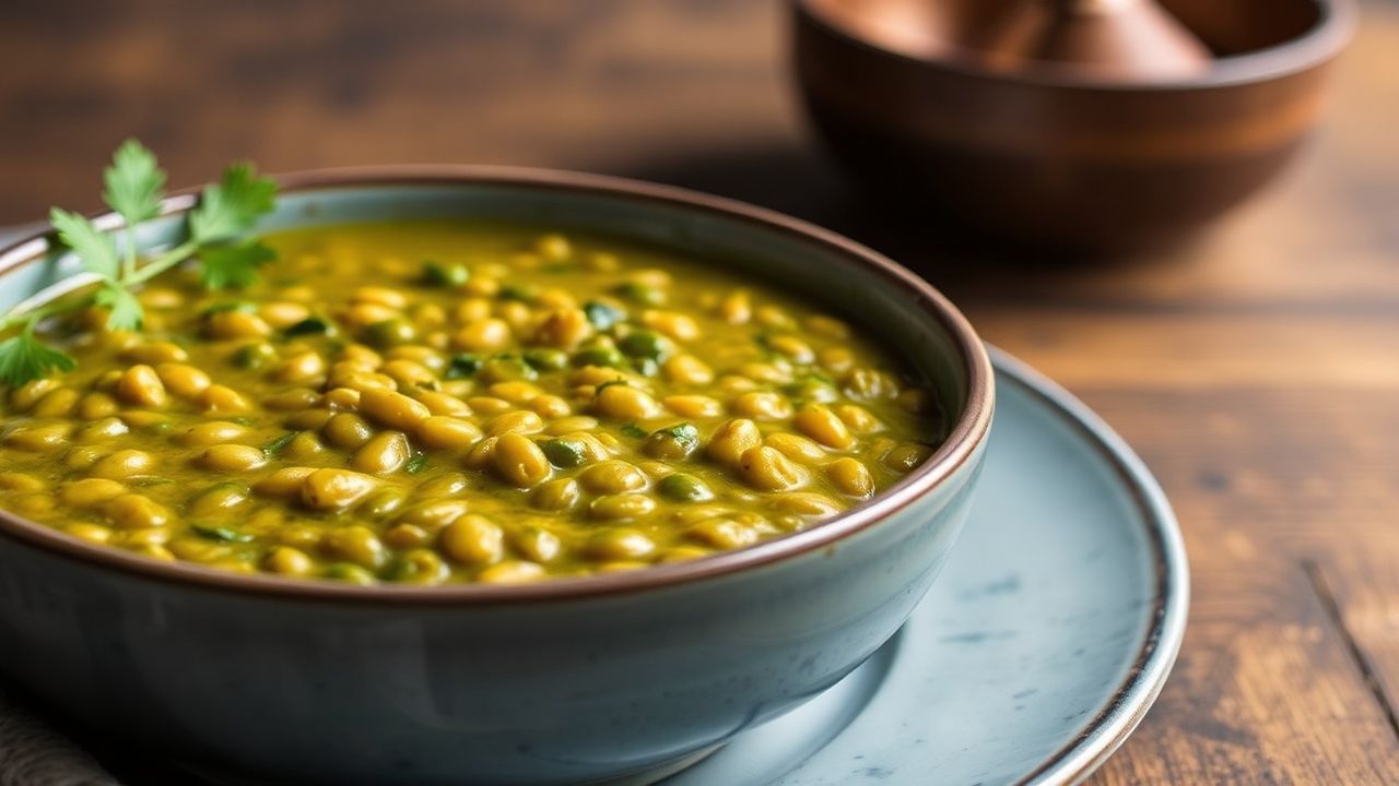Vibrant green lentil curry, a flavorful taste of India.
