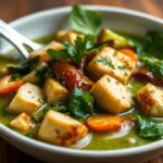 Vibrant Thai green curry with tofu and vegetables, a delicious masterclass.