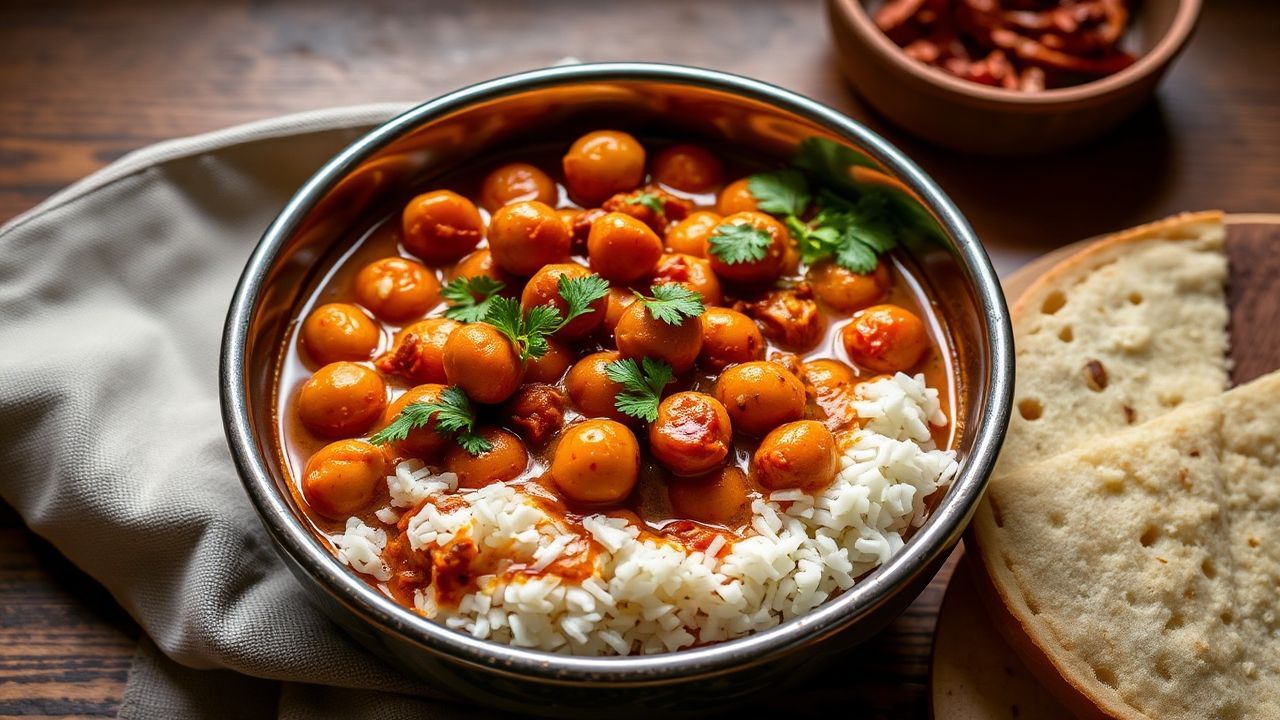 Vibrant Chana Masala dish with aromatic spices, a culinary journey.