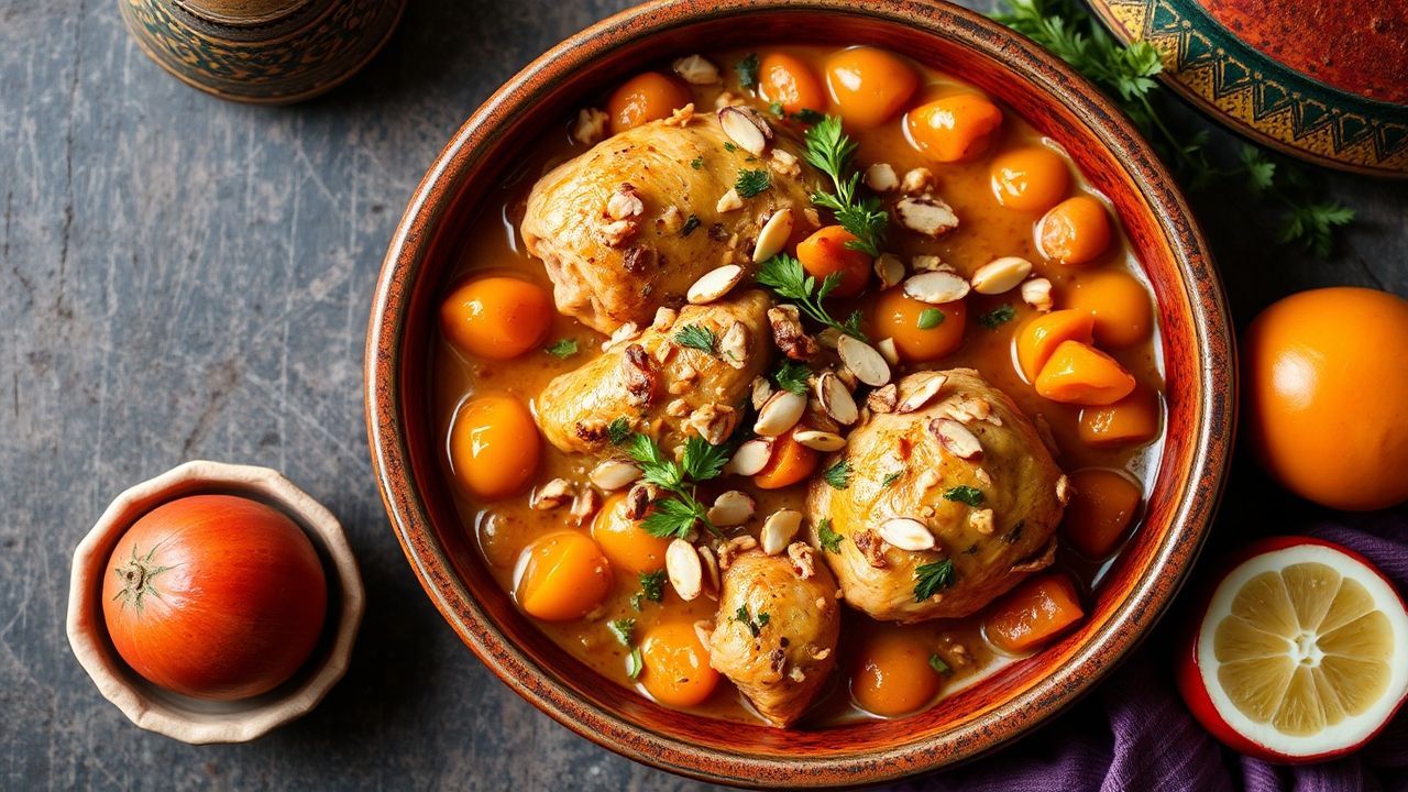 Exquisite Moroccan chicken tagine with apricots and almonds, a flavorful guide.