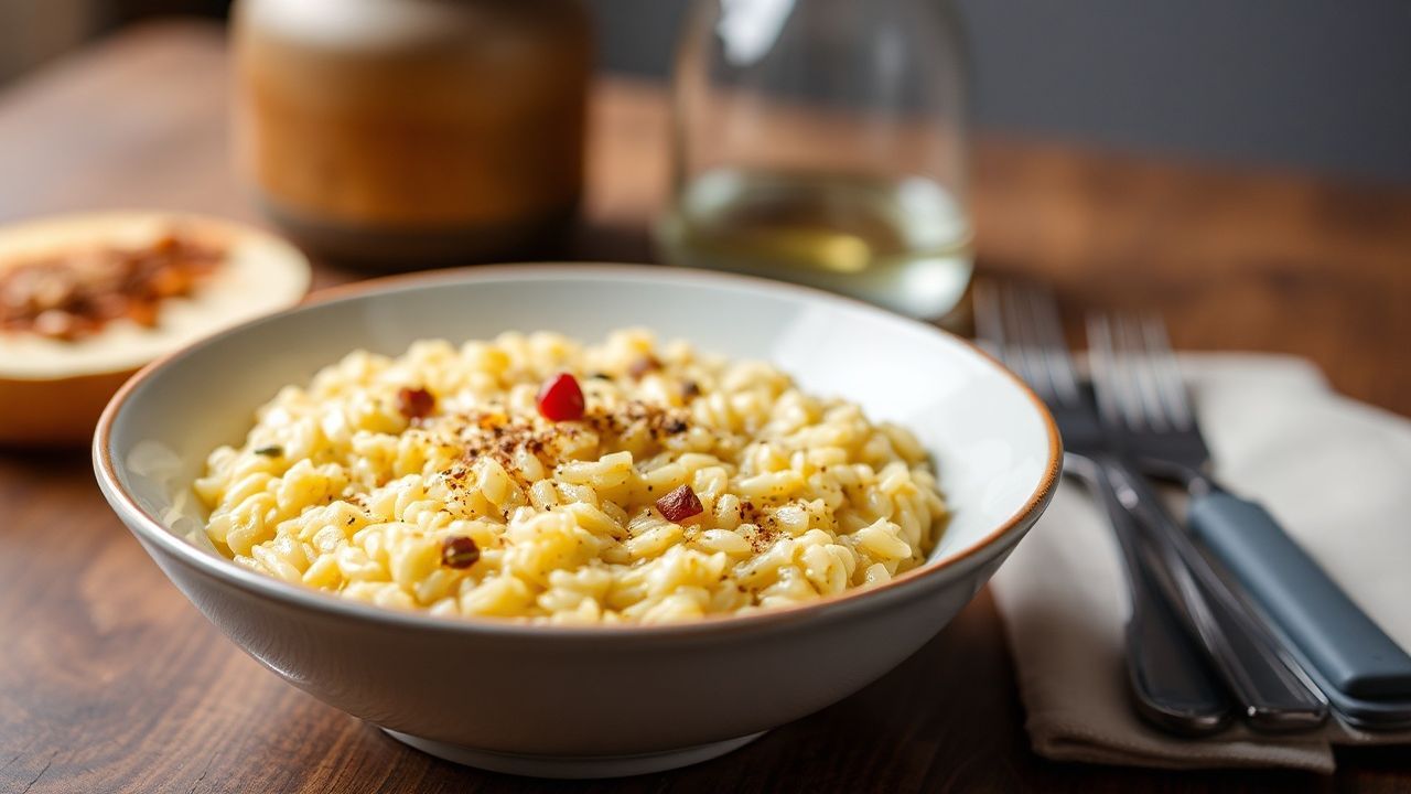 Golden risotto alla Milanese, creamy saffron rice symphony.