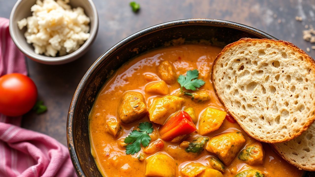 Vibrant Caribbean vegetable curry, a symphony of spices.