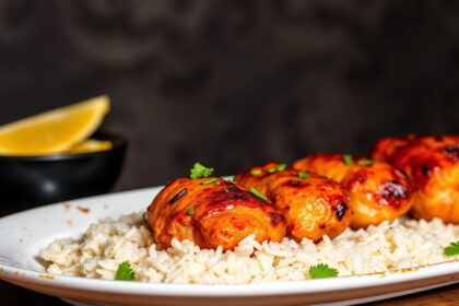 Tandoori chicken's vibrant crimson hue, revealing its fiery heart.