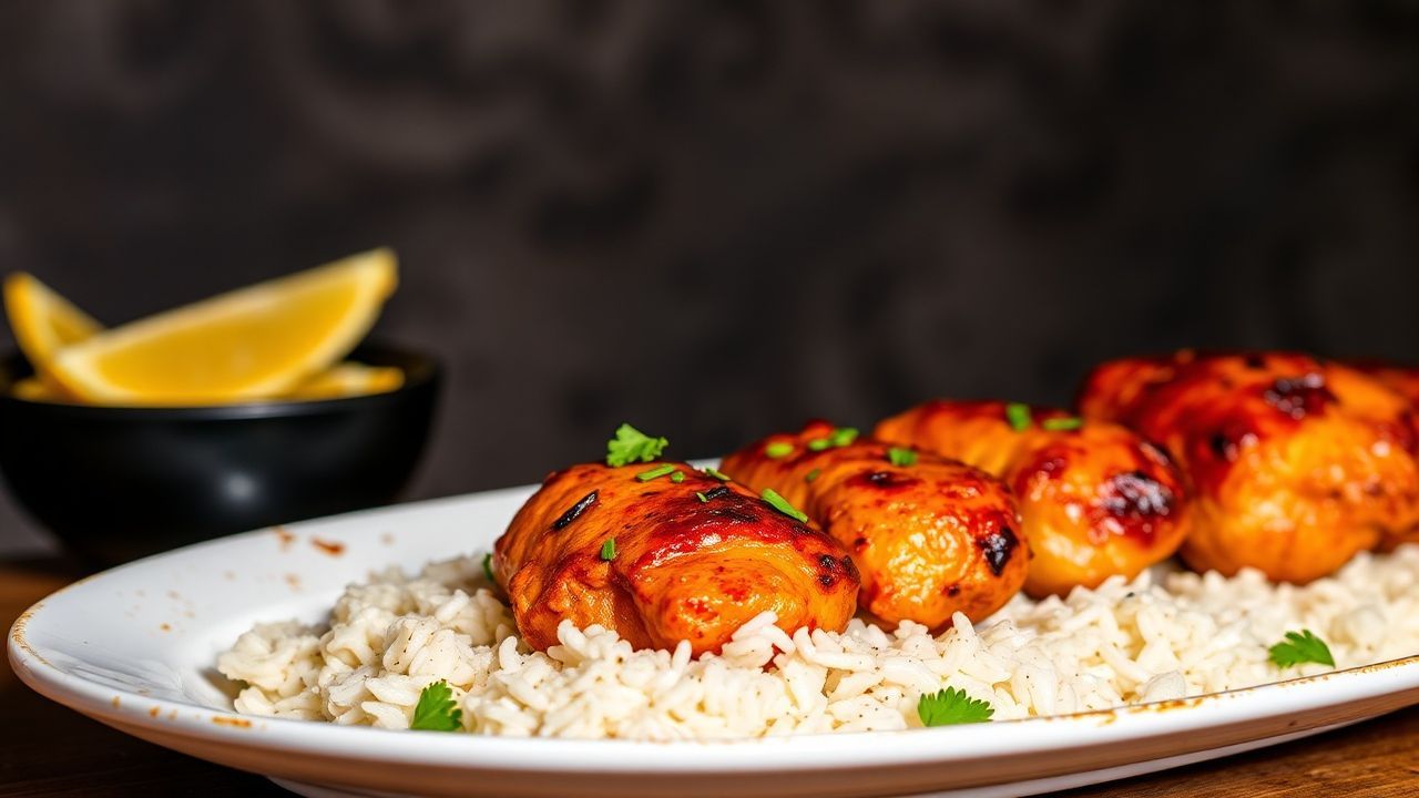 Tandoori chicken's vibrant crimson hue, revealing its fiery heart.