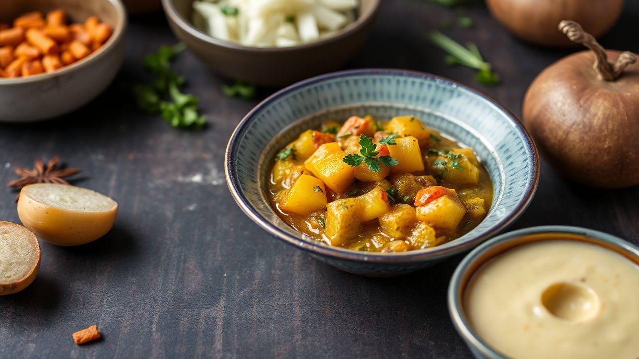 Hearty vegetable curry with tender potatoes, showcasing the humble potato's flavor.