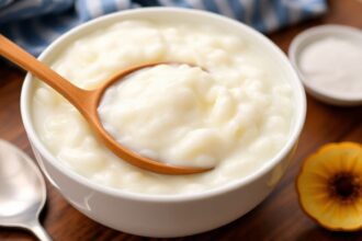 Creamy rice pudding with condensed milk, a sweet, silky embrace.