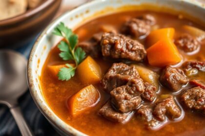 Hearty slow-cooked beef stew, a comforting culinary classic.