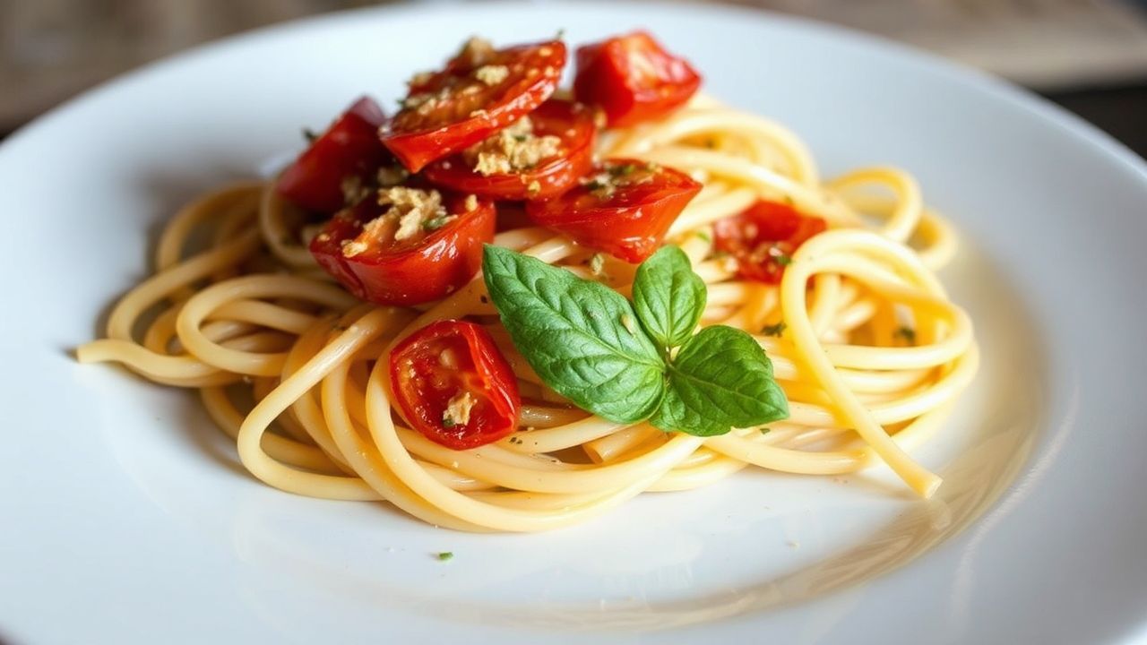 Juicy tomato chicken pasta, sun-kissed and delicious.