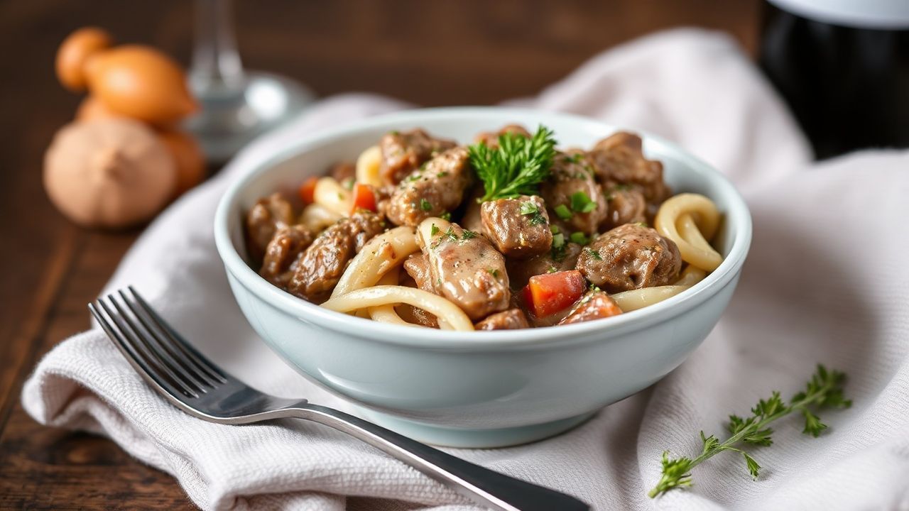 Creamy Stroganoff recipe, rich and flavorful, without the wine.