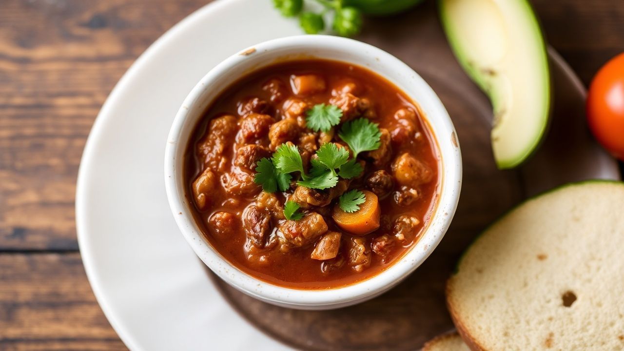 Hearty vegetarian chili in a rustic bowl, a culinary masterpiece.