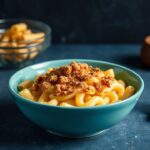 Golden mac and cheese with a crispy baked topping.