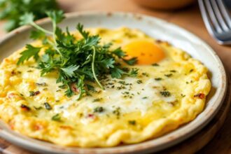 Gourmet omelet with vibrant vegetables, a culinary statement.