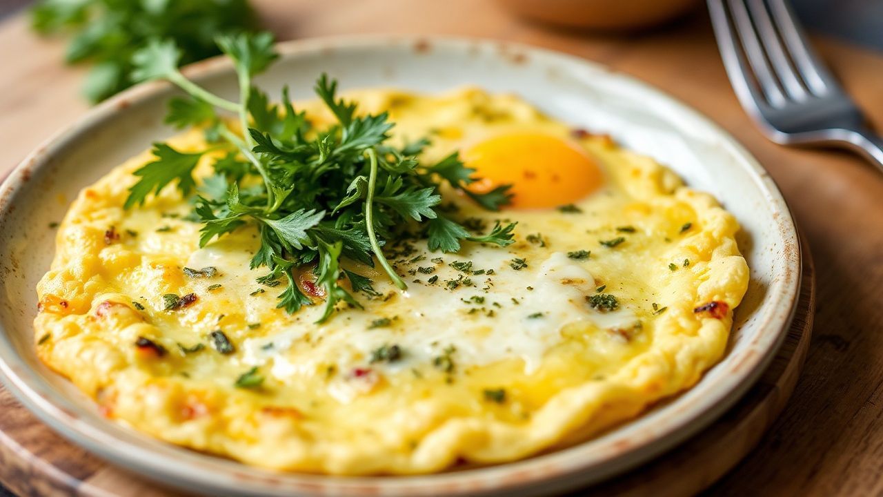 Gourmet omelet with vibrant vegetables, a culinary statement.