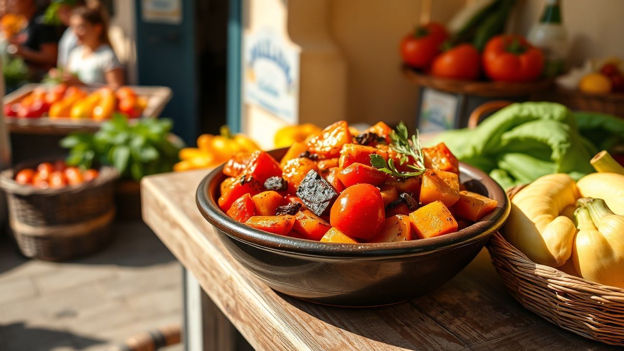 Vibrant ratatouille with sun-kissed Provençal vegetables, a taste of sunshine.