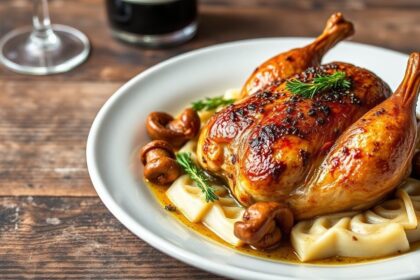 Coq au vin with earthy mushrooms, a symphony of flavors.