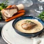 Rich veal blanquette with tender carrots, French comfort food perfection.