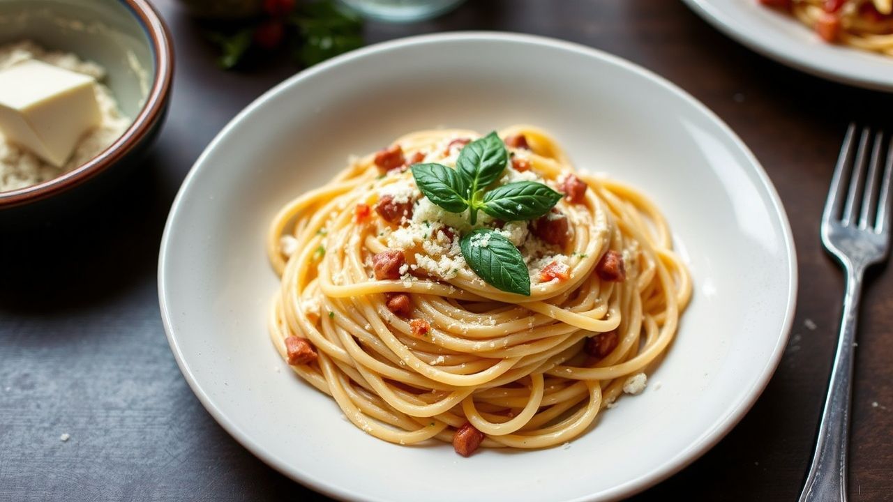 Delicious vegetarian carbonara recipe, no pork needed.