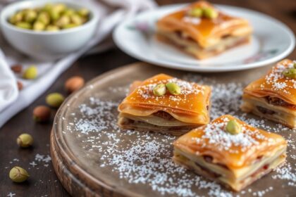 Golden Turkish pistachio baklava, a sweet emerald jewel of the Ottoman kitchen.